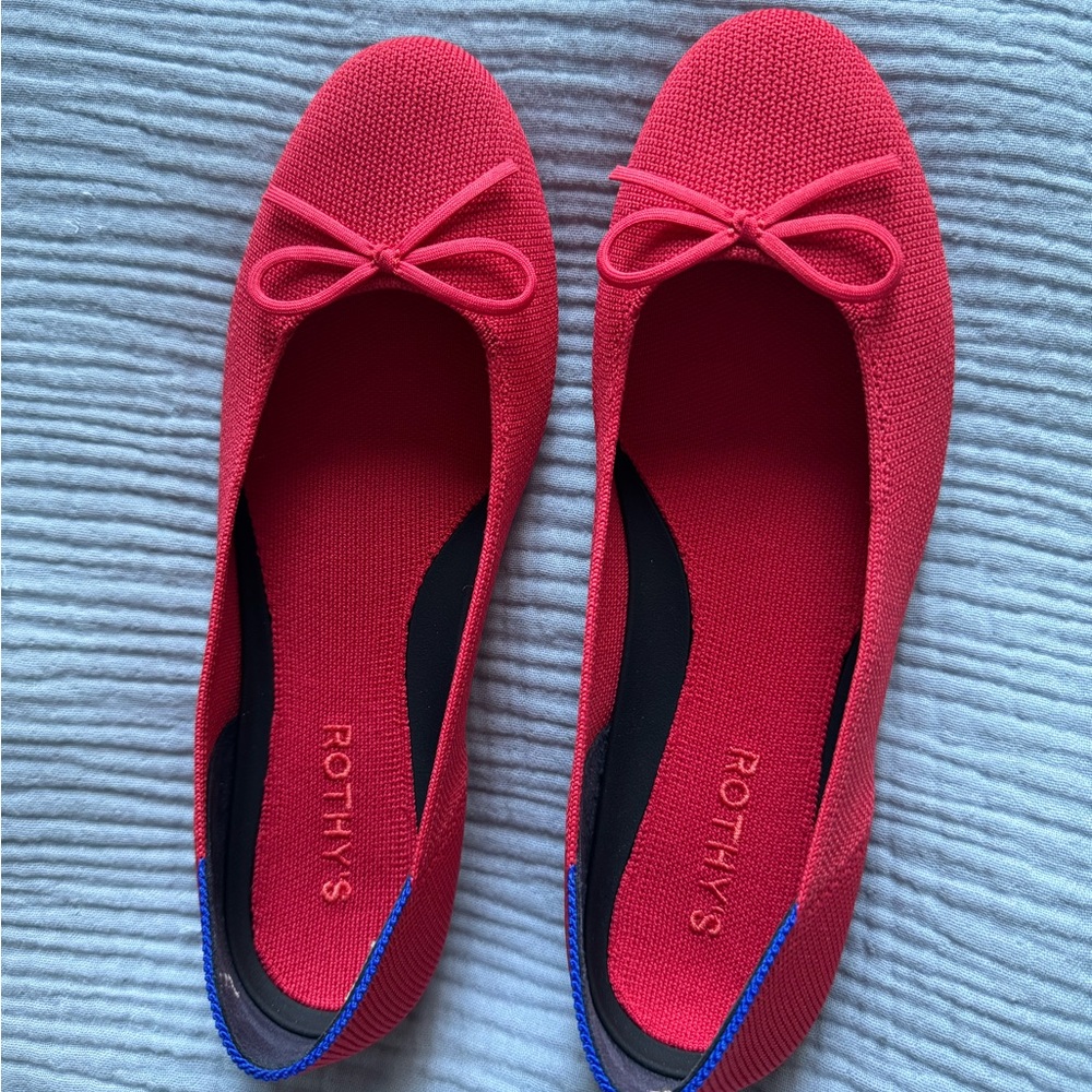 Rothy's Red Ballet Flats with Decorative Bow